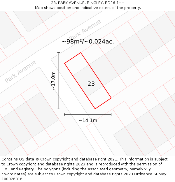 23, PARK AVENUE, BINGLEY, BD16 1HH: Plot and title map