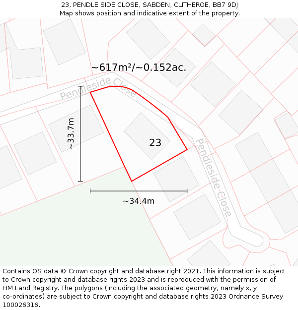 23, PENDLE SIDE CLOSE, SABDEN, CLITHEROE, BB7 9DJ: Plot and title map