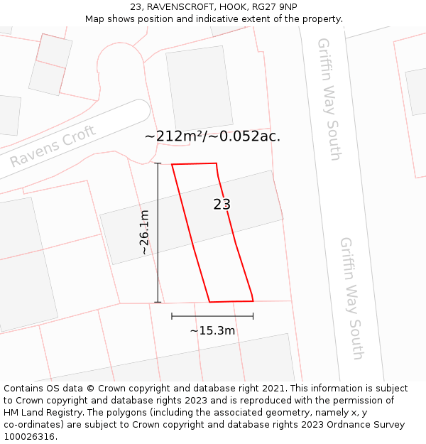 23, RAVENSCROFT, HOOK, RG27 9NP: Plot and title map