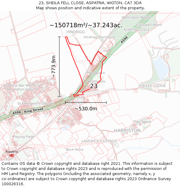 23, SHEILA FELL CLOSE, ASPATRIA, WIGTON, CA7 3DA: Plot and title map