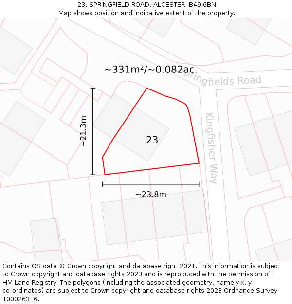 23, SPRINGFIELD ROAD, ALCESTER, B49 6BN: Plot and title map