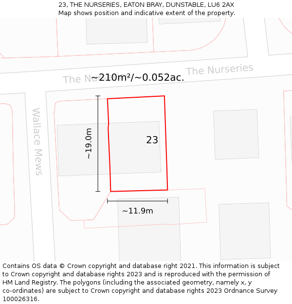 23, THE NURSERIES, EATON BRAY, DUNSTABLE, LU6 2AX: Plot and title map