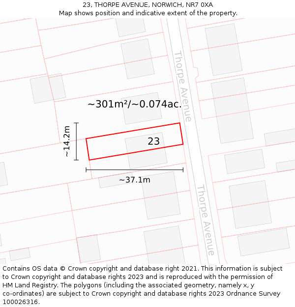 23, THORPE AVENUE, NORWICH, NR7 0XA: Plot and title map
