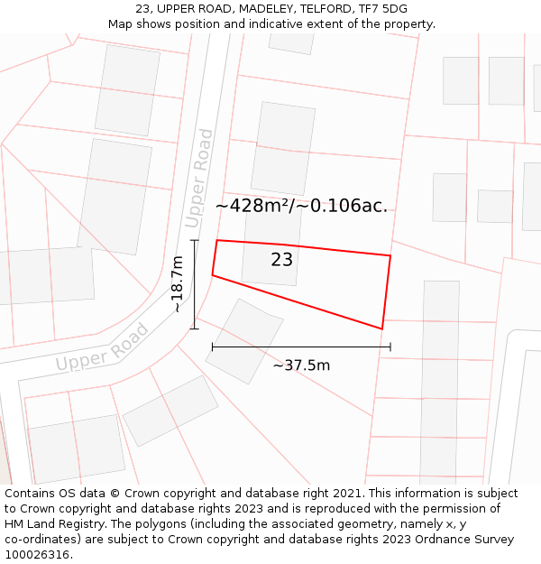 23, UPPER ROAD, MADELEY, TELFORD, TF7 5DG: Plot and title map