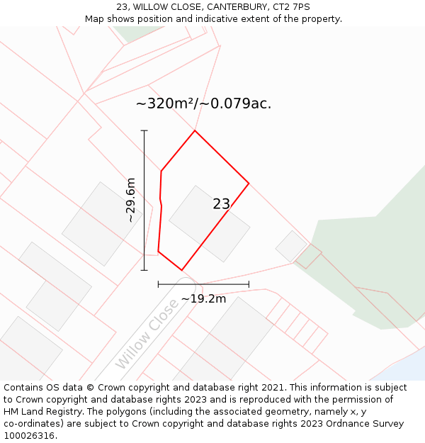 23, WILLOW CLOSE, CANTERBURY, CT2 7PS: Plot and title map