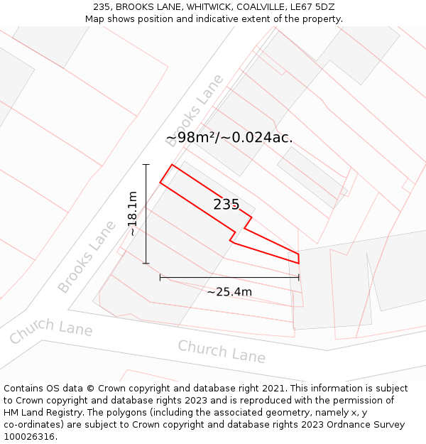 235, BROOKS LANE, WHITWICK, COALVILLE, LE67 5DZ: Plot and title map