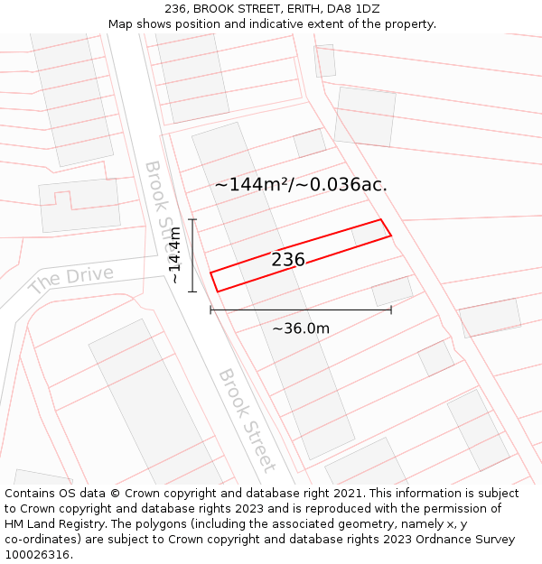 236, BROOK STREET, ERITH, DA8 1DZ: Plot and title map