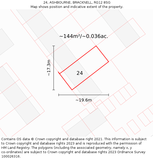 24, ASHBOURNE, BRACKNELL, RG12 8SG: Plot and title map