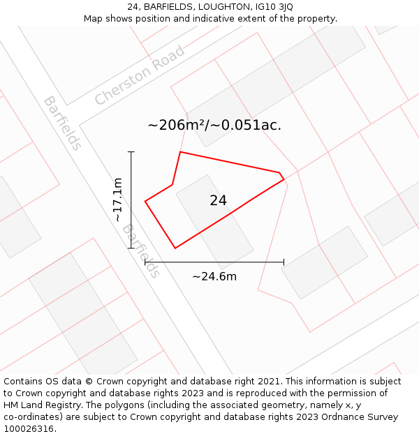 24, BARFIELDS, LOUGHTON, IG10 3JQ: Plot and title map