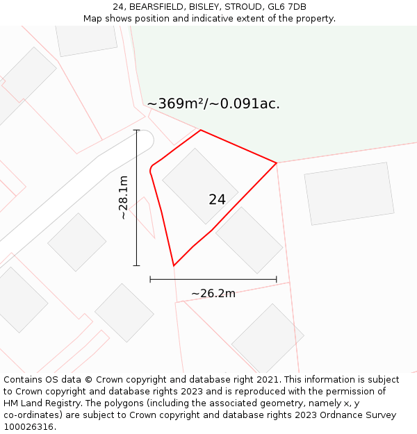 24, BEARSFIELD, BISLEY, STROUD, GL6 7DB: Plot and title map