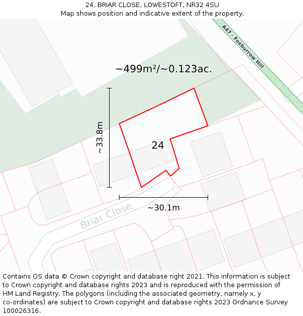 24, BRIAR CLOSE, LOWESTOFT, NR32 4SU: Plot and title map