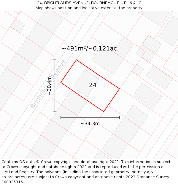 24, BRIGHTLANDS AVENUE, BOURNEMOUTH, BH6 4HG: Plot and title map
