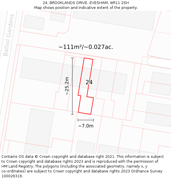 24, BROOKLANDS DRIVE, EVESHAM, WR11 2SH: Plot and title map