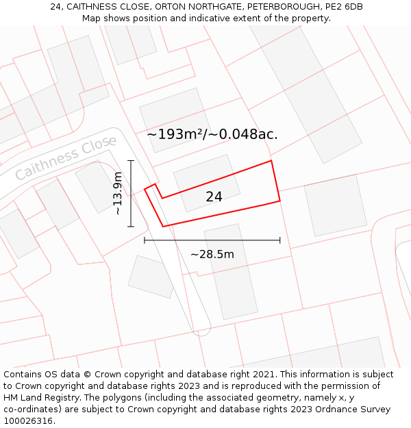 24, CAITHNESS CLOSE, ORTON NORTHGATE, PETERBOROUGH, PE2 6DB: Plot and title map