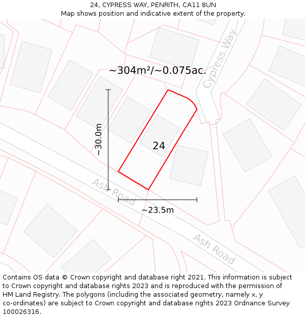 24, CYPRESS WAY, PENRITH, CA11 8UN: Plot and title map