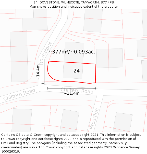 24, DOVESTONE, WILNECOTE, TAMWORTH, B77 4PB: Plot and title map