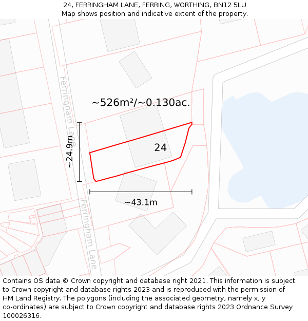 24, FERRINGHAM LANE, FERRING, WORTHING, BN12 5LU: Plot and title map