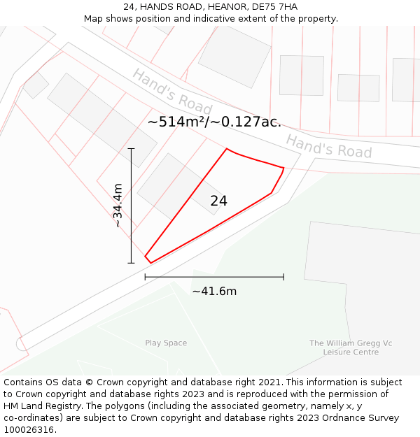 24, HANDS ROAD, HEANOR, DE75 7HA: Plot and title map