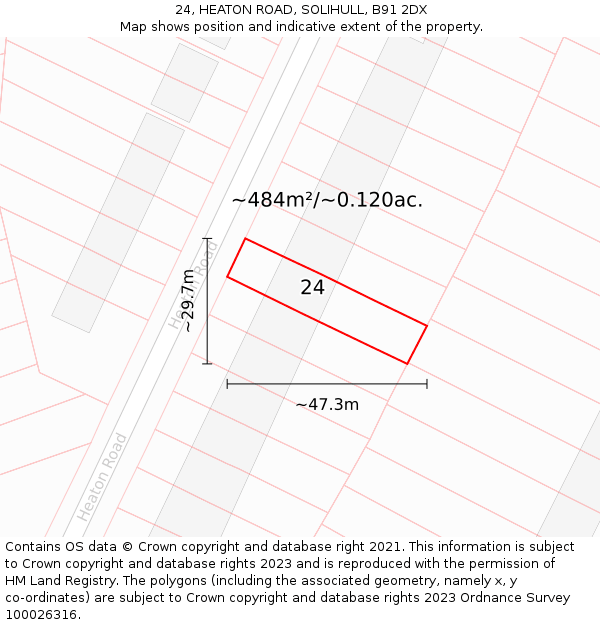 24, HEATON ROAD, SOLIHULL, B91 2DX: Plot and title map