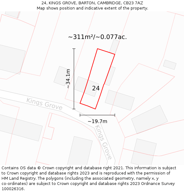 24, KINGS GROVE, BARTON, CAMBRIDGE, CB23 7AZ: Plot and title map