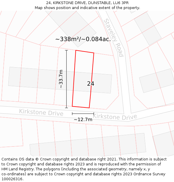 24, KIRKSTONE DRIVE, DUNSTABLE, LU6 3PR: Plot and title map