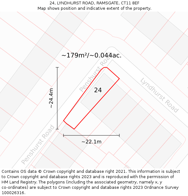 24, LYNDHURST ROAD, RAMSGATE, CT11 8EF: Plot and title map