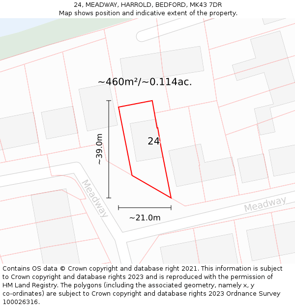 24, MEADWAY, HARROLD, BEDFORD, MK43 7DR: Plot and title map