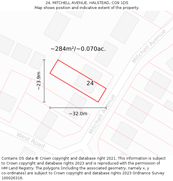 24, MITCHELL AVENUE, HALSTEAD, CO9 1DS: Plot and title map
