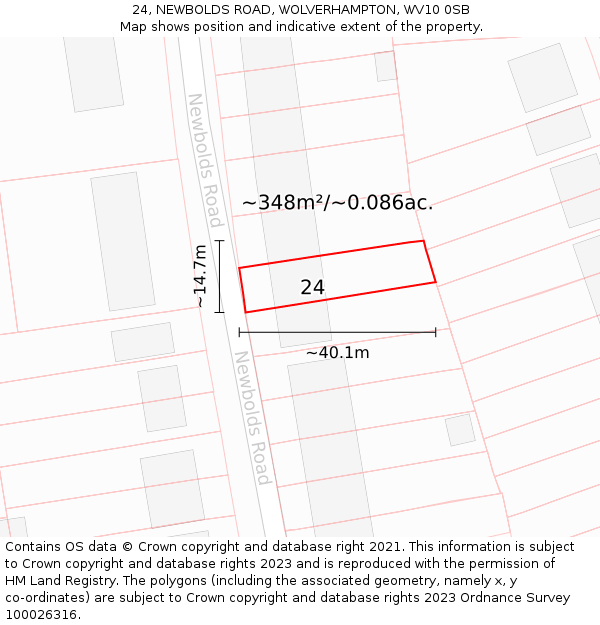24, NEWBOLDS ROAD, WOLVERHAMPTON, WV10 0SB: Plot and title map