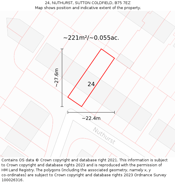 24, NUTHURST, SUTTON COLDFIELD, B75 7EZ: Plot and title map