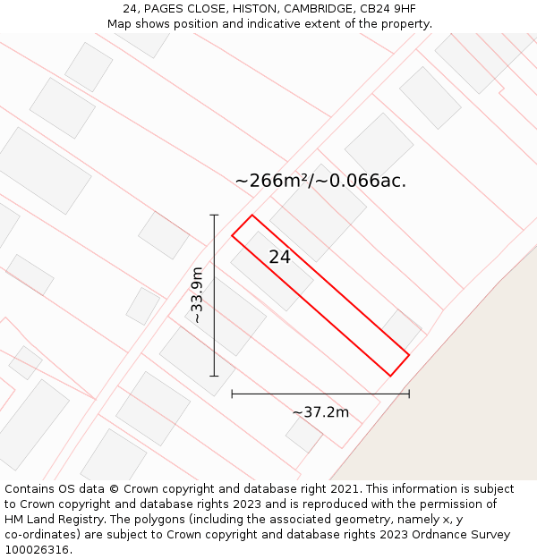 24, PAGES CLOSE, HISTON, CAMBRIDGE, CB24 9HF: Plot and title map