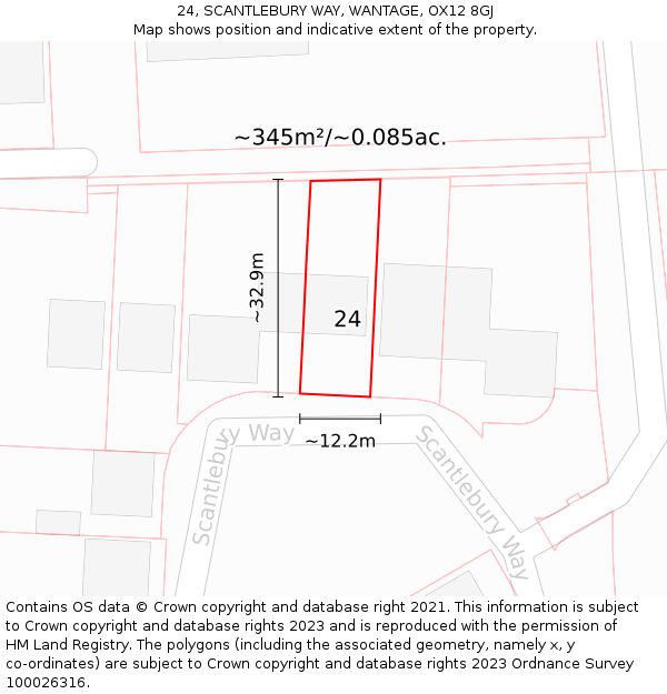 24, SCANTLEBURY WAY, WANTAGE, OX12 8GJ: Plot and title map