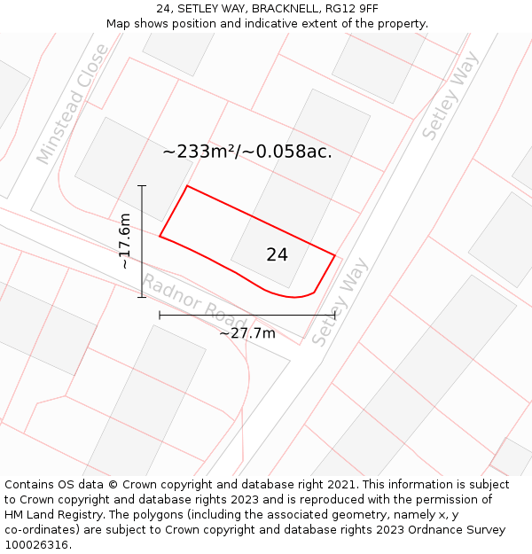 24, SETLEY WAY, BRACKNELL, RG12 9FF: Plot and title map