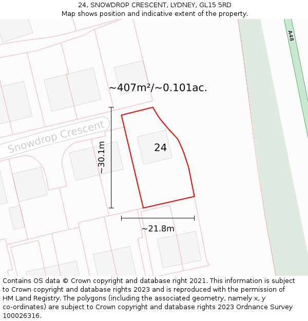 24, SNOWDROP CRESCENT, LYDNEY, GL15 5RD: Plot and title map