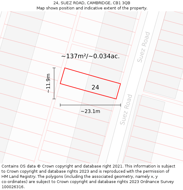 24, SUEZ ROAD, CAMBRIDGE, CB1 3QB: Plot and title map