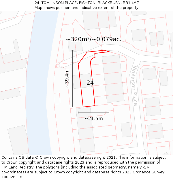 24, TOMLINSON PLACE, RISHTON, BLACKBURN, BB1 4AZ: Plot and title map