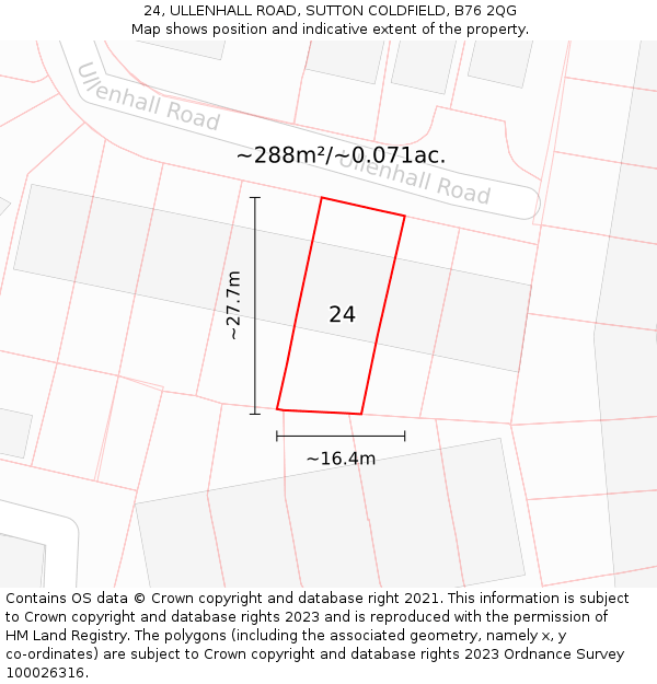 24, ULLENHALL ROAD, SUTTON COLDFIELD, B76 2QG: Plot and title map