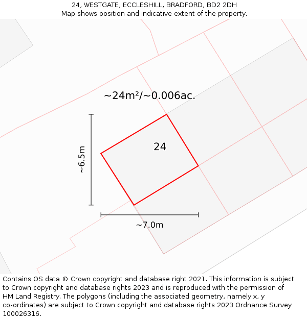 24, WESTGATE, ECCLESHILL, BRADFORD, BD2 2DH: Plot and title map