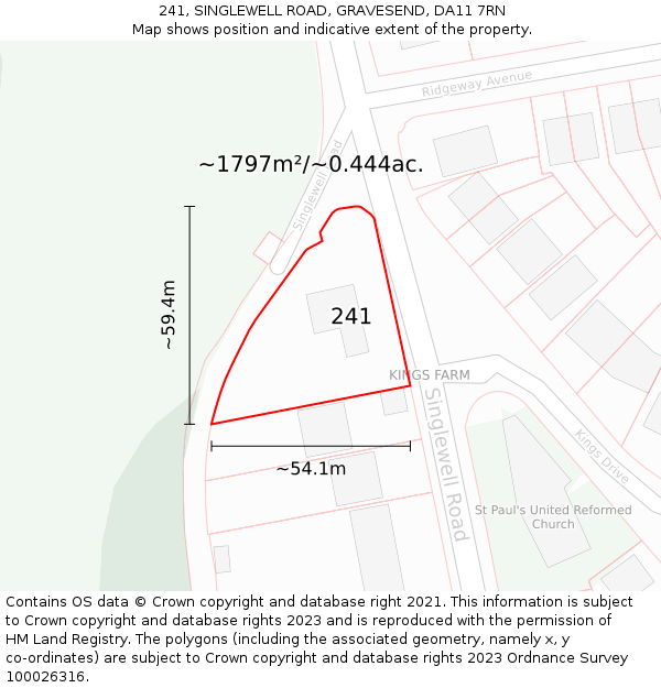 241, SINGLEWELL ROAD, GRAVESEND, DA11 7RN: Plot and title map