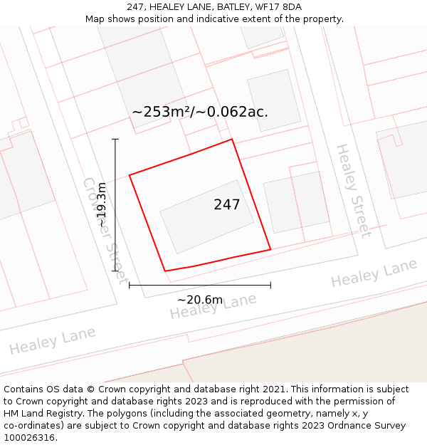 247, HEALEY LANE, BATLEY, WF17 8DA: Plot and title map