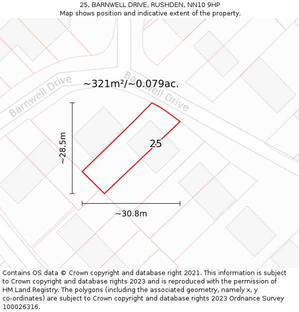 25, BARNWELL DRIVE, RUSHDEN, NN10 9HP: Plot and title map