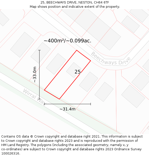 25, BEECHWAYS DRIVE, NESTON, CH64 6TF: Plot and title map