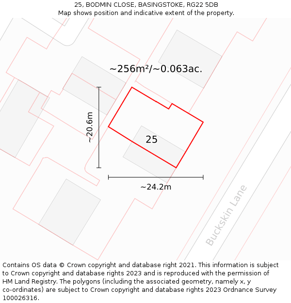 25, BODMIN CLOSE, BASINGSTOKE, RG22 5DB: Plot and title map
