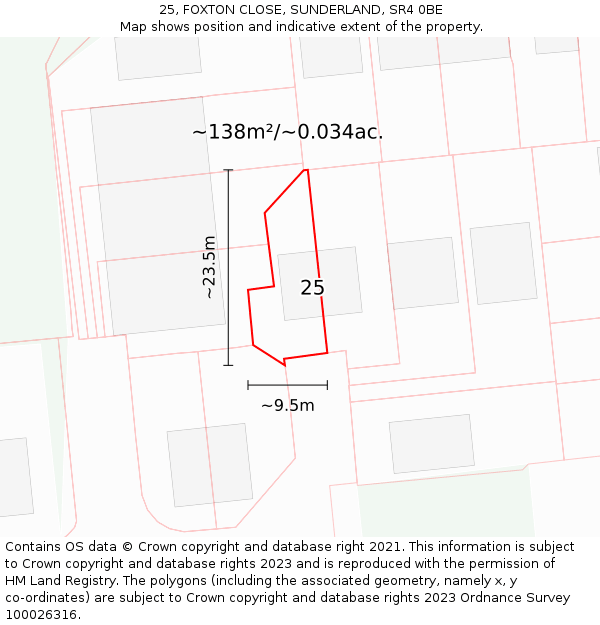 25, FOXTON CLOSE, SUNDERLAND, SR4 0BE: Plot and title map