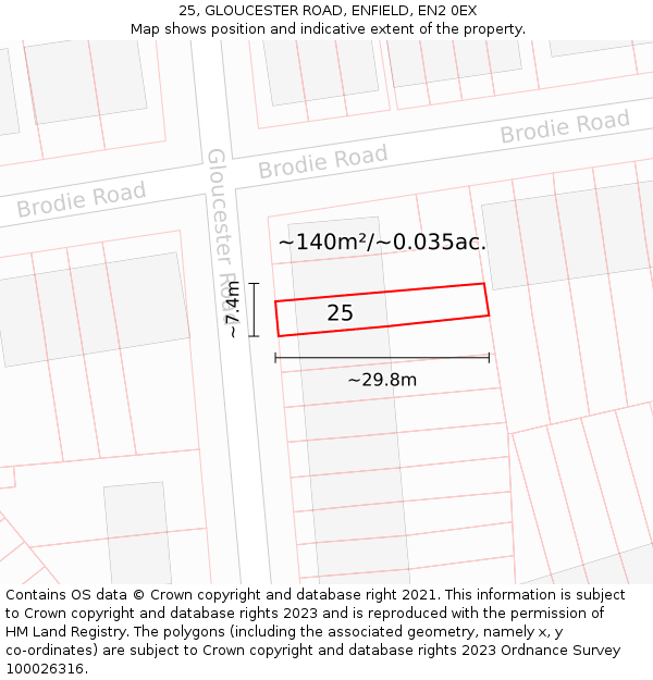 25, GLOUCESTER ROAD, ENFIELD, EN2 0EX: Plot and title map