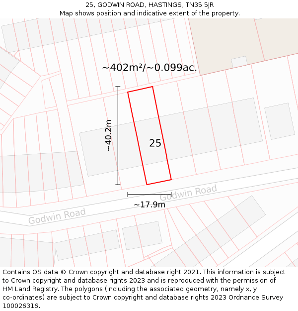 25, GODWIN ROAD, HASTINGS, TN35 5JR: Plot and title map