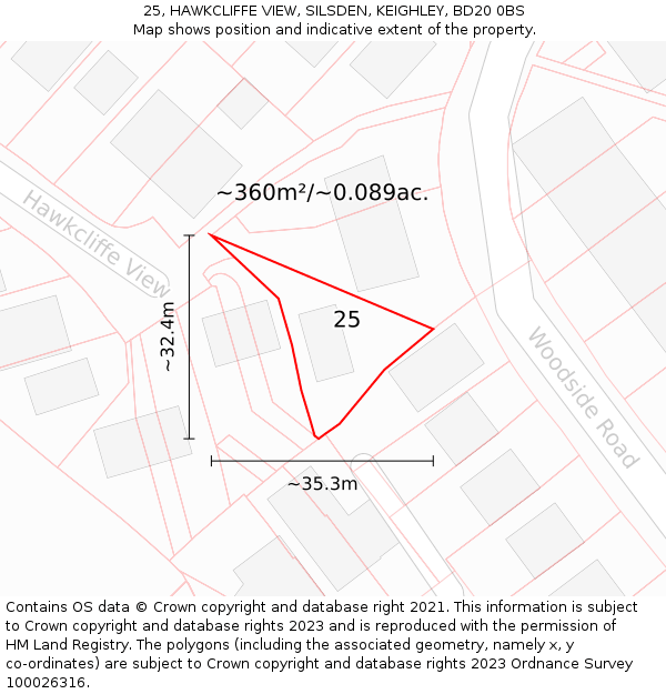 25, HAWKCLIFFE VIEW, SILSDEN, KEIGHLEY, BD20 0BS: Plot and title map
