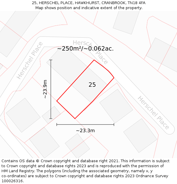 25, HERSCHEL PLACE, HAWKHURST, CRANBROOK, TN18 4FA: Plot and title map