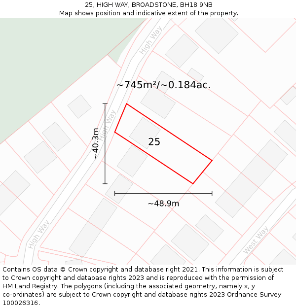 25, HIGH WAY, BROADSTONE, BH18 9NB: Plot and title map