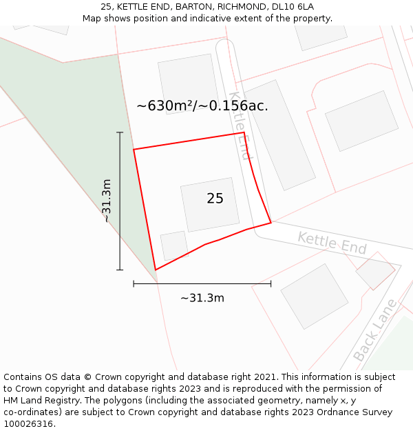 25, KETTLE END, BARTON, RICHMOND, DL10 6LA: Plot and title map